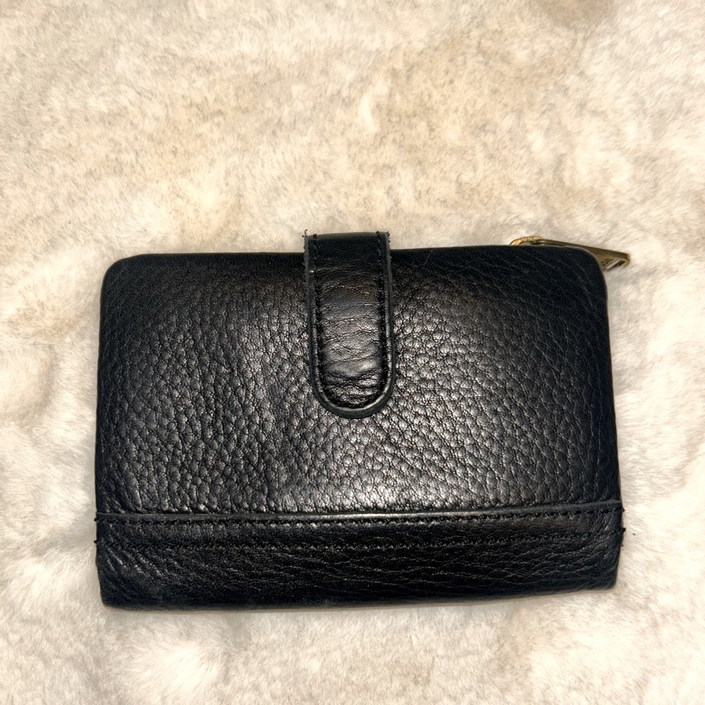 Follis Black bi-fold zipper Leather Wallet